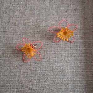 Anthropologie Pink and Yellow Floral Earrings